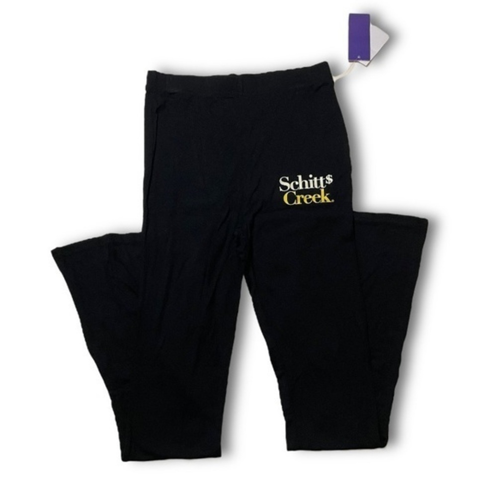 NWT Schitt’s Creek Official Black Flared Knit Yoga Pants Elastic Waist New XS